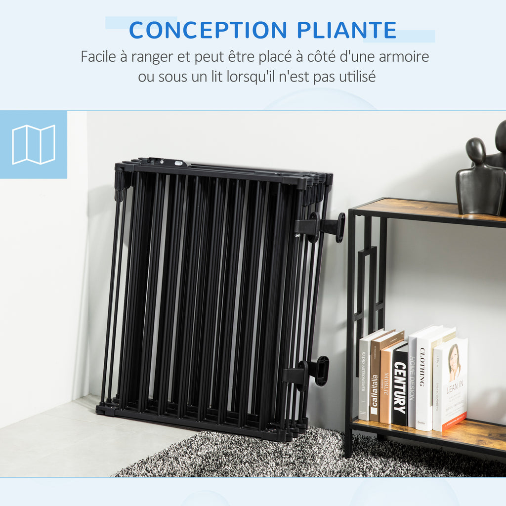 Barrière de Sécurité pour Cheminée, Parc Enclos Chien Pliable Modulable 8 Panneaux avec Porte, sans Perçage