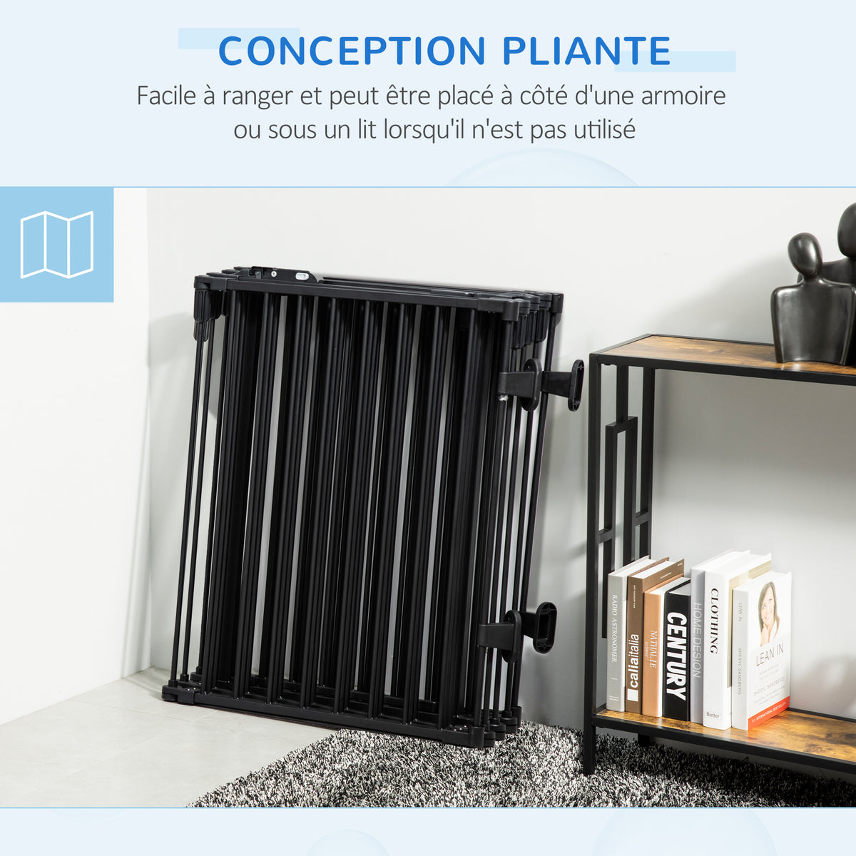 Barrière de Sécurité pour Cheminée, Parc Enclos Chien Pliable Modulable 8 Panneaux avec Porte, sans Perçage