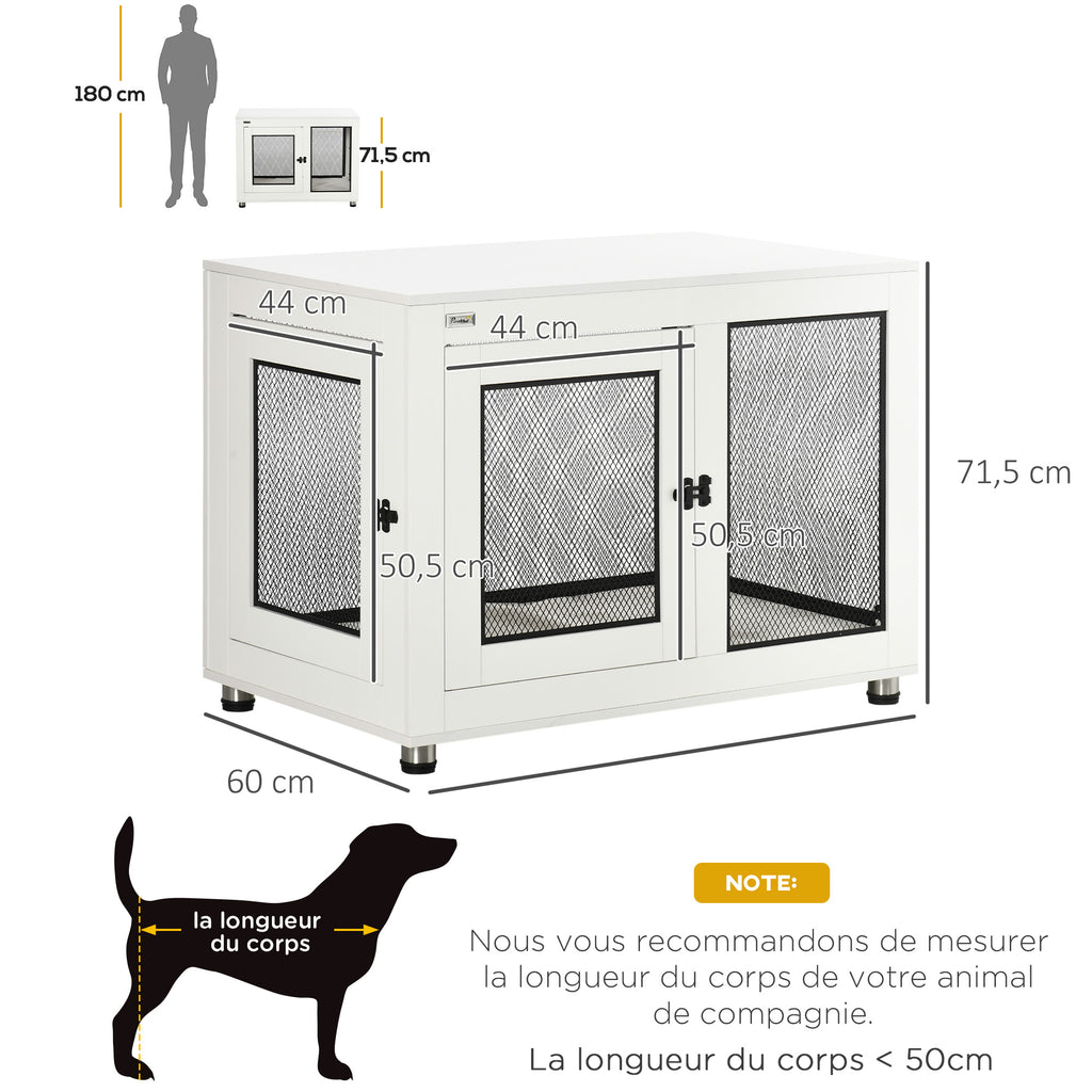 Cage pour chien cage de chien sur pied avec coussin amovible acier noir et blanc - 94 x 60 x 71,5 cm