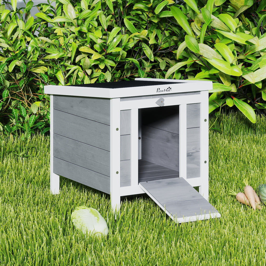 Clapier à lapin cage à lapin avec rampes/porte, toit ouvrant et étanche - en bois de sapin 51 x 42 x 43 cm gris et blanc
