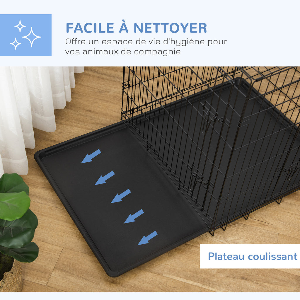 Cage caisse de transport pliante pour chien en acier 2 portes verrouillables 106L x 71,5l x 76H cm noir