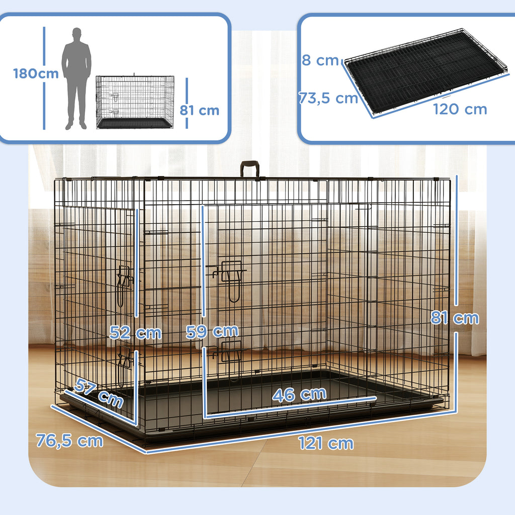 Cage caisse de transport pliante pour chien en acier 2 portes verrouillables 121 x 77 x 82 cm noir