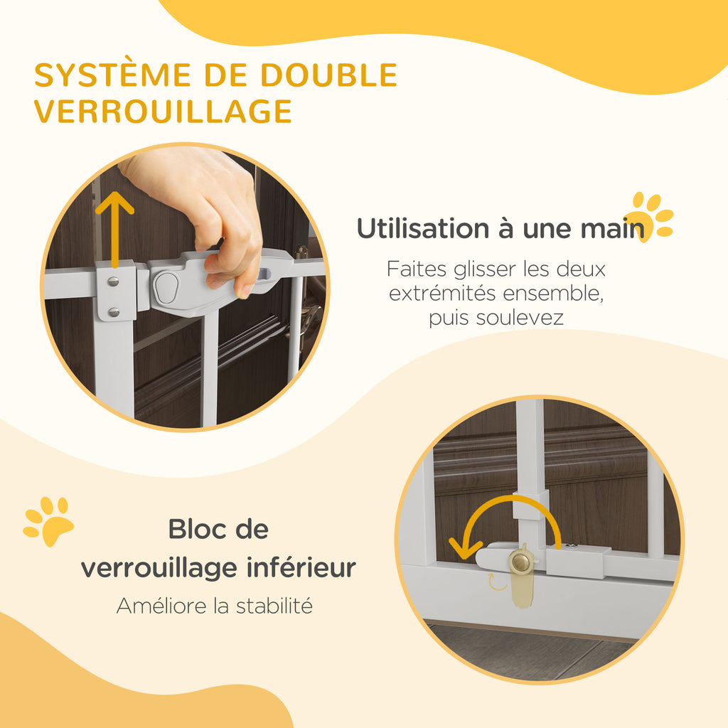Barrière de sécurité animaux de 104H cm avec porte fermeture automatique système de double verrouillage sans percage