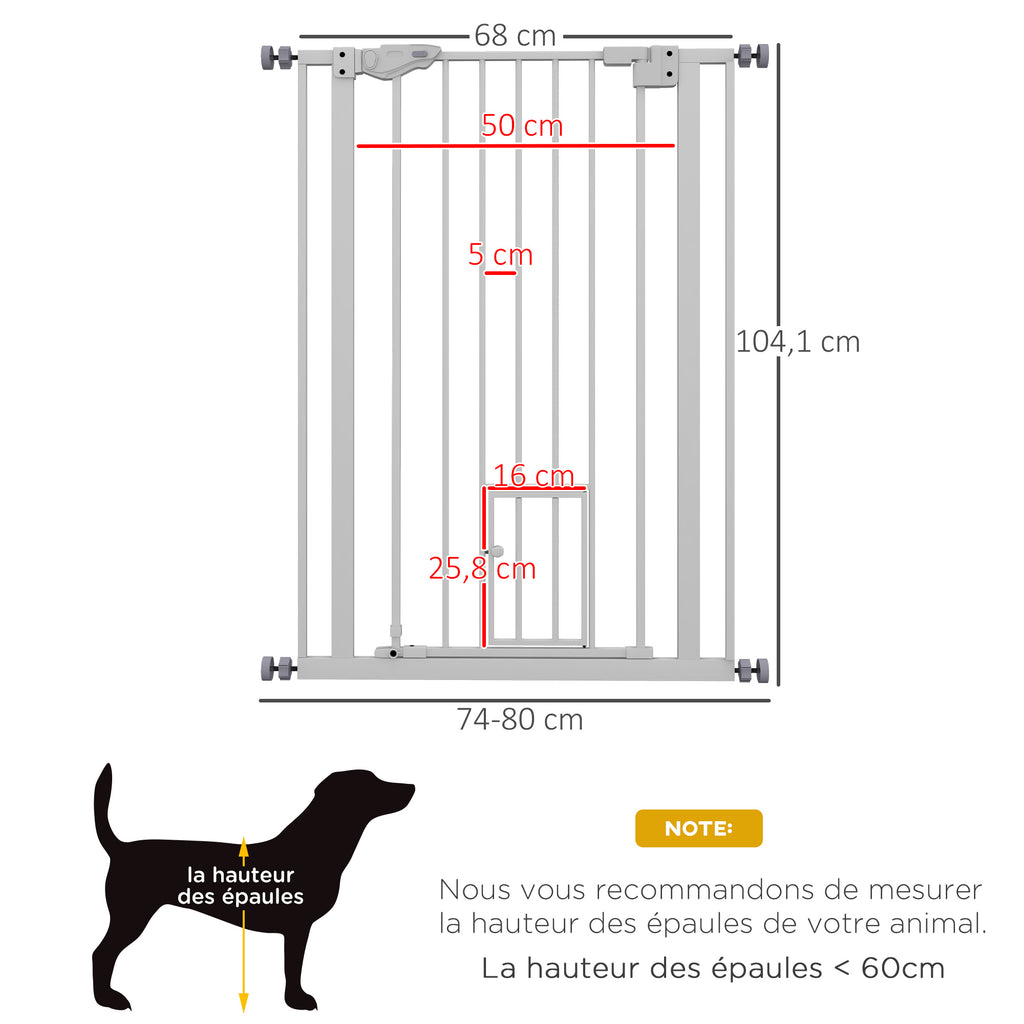 Barrière de sécurité animaux de 104H cm avec porte fermeture automatique système de double verrouillage sans percage