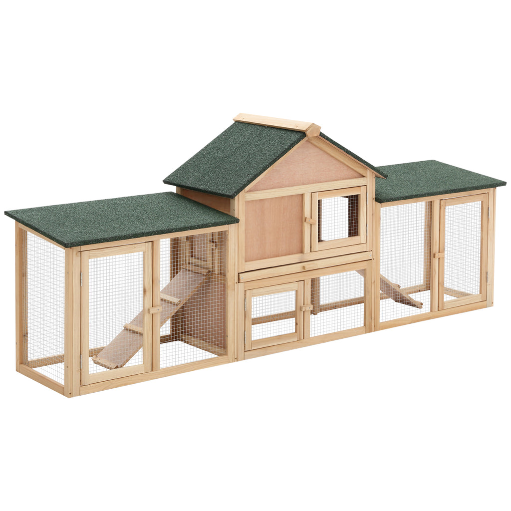 Clapier cage à lapins rongeurs XXL clapier nain 2 étages toit bitumé intégral tiroir déjection 210L x 45,5l x 84,5H cm bois massif pin pré-huilé
