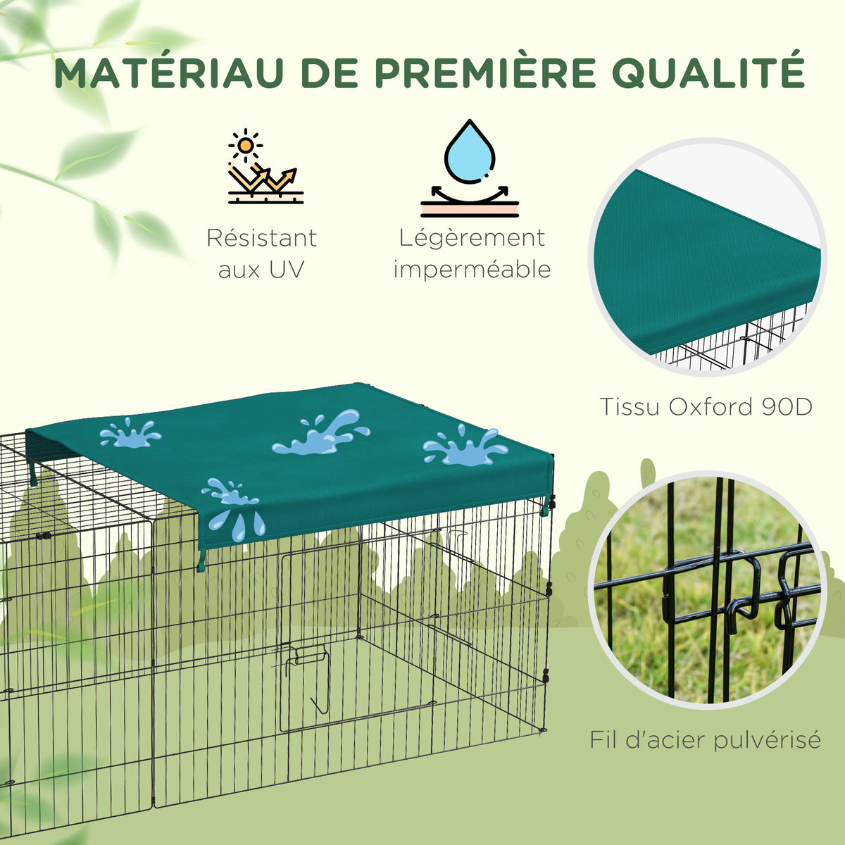 Parc enclos modulable acier avec bache pour lapins rongeurs petits animaux intérieur extérieur 220L x 85l x 70H cm vert