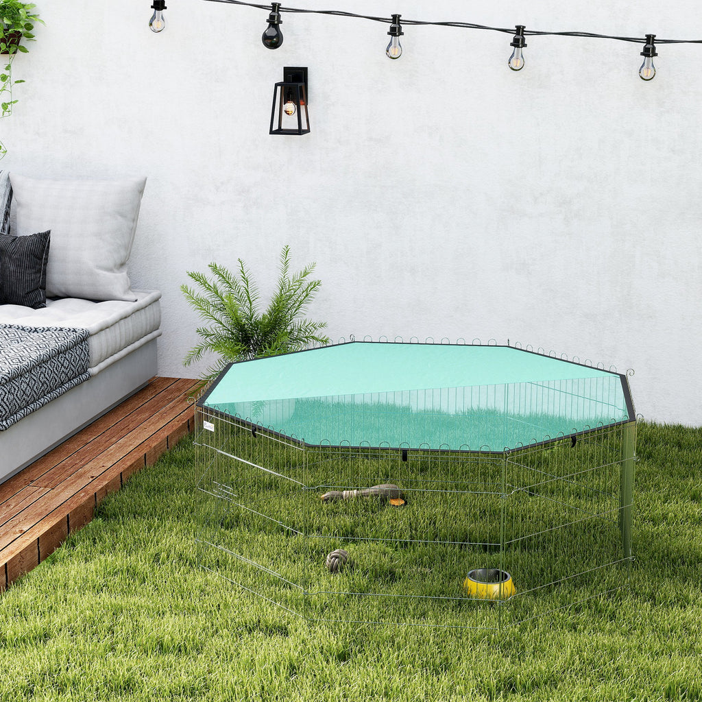 Parc pour chien, enclos chien 8 panneaux avec toit, modulable et pliable, enclos portable 60H cm avec porte argent vert