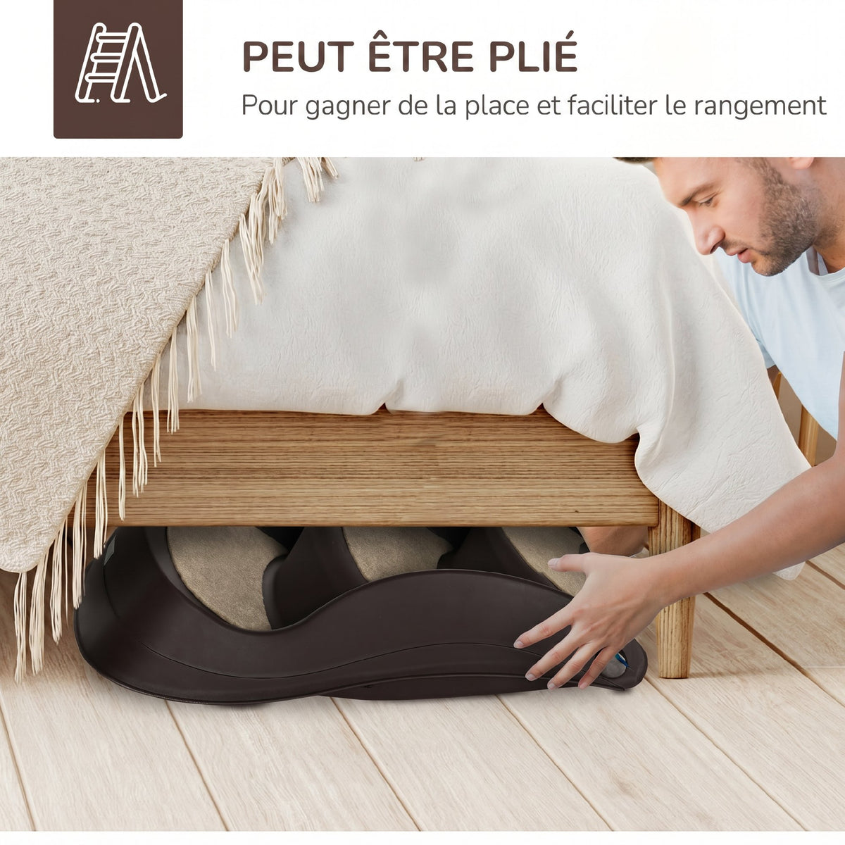 Escalier pour Chien Pliant à 3 Marches Antidérapantes, pour Chiens Âgés, Chiots, Lit, Canapé, 49x38x38cm, Marron