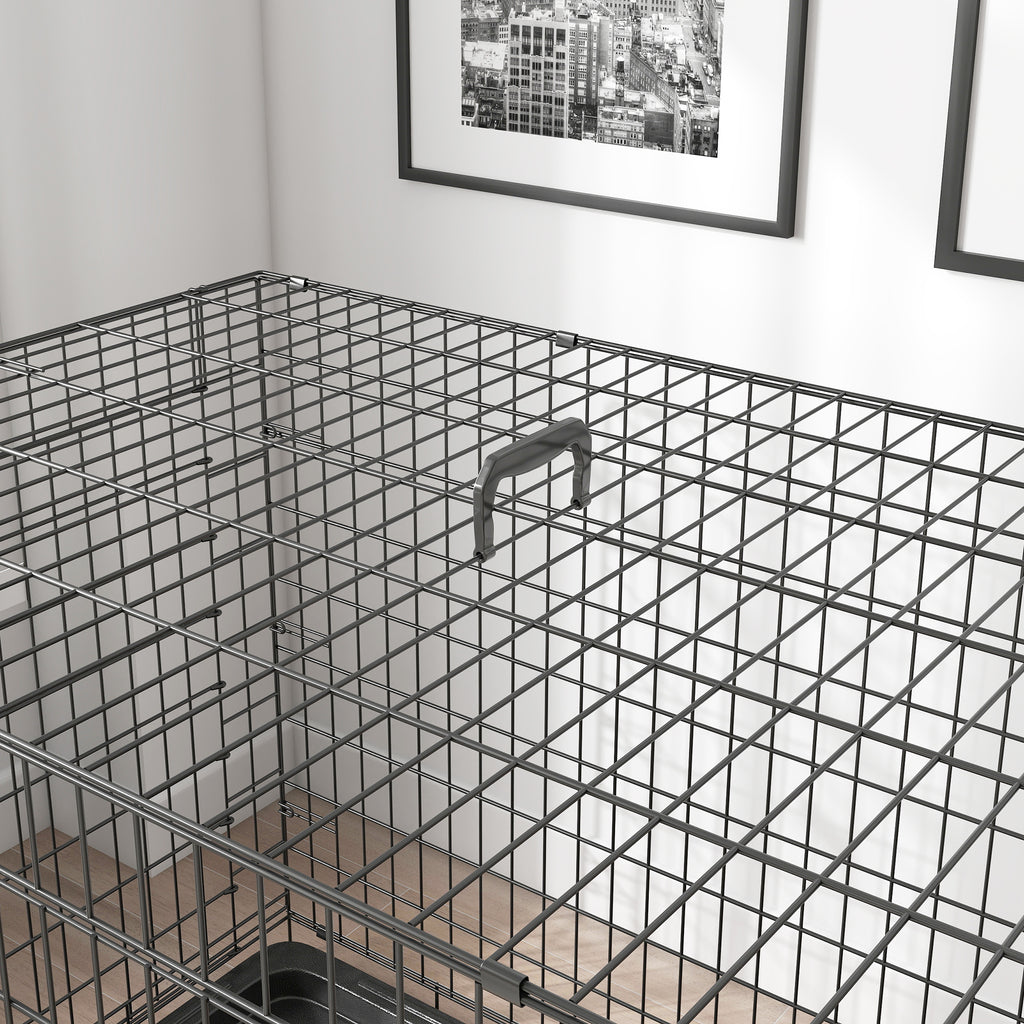 Cage caisse de transport pliante pour chien en acier 2 portes verrouillables 106L x 71,5l x 76H cm noir