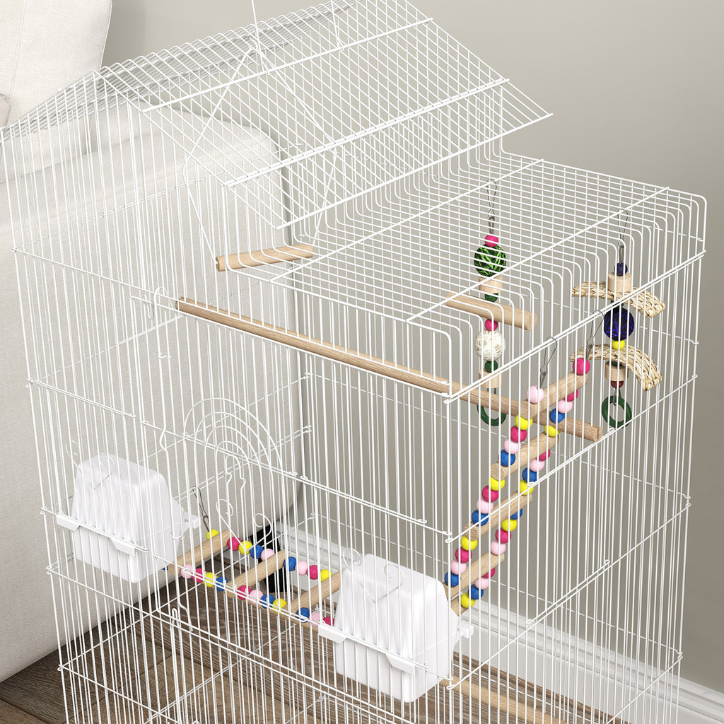 Cage à oiseaux 46 x 36 x 100 cm 4 mangeoires 3 perchoirs cage pour perruche calopsitte conure pinson canaris