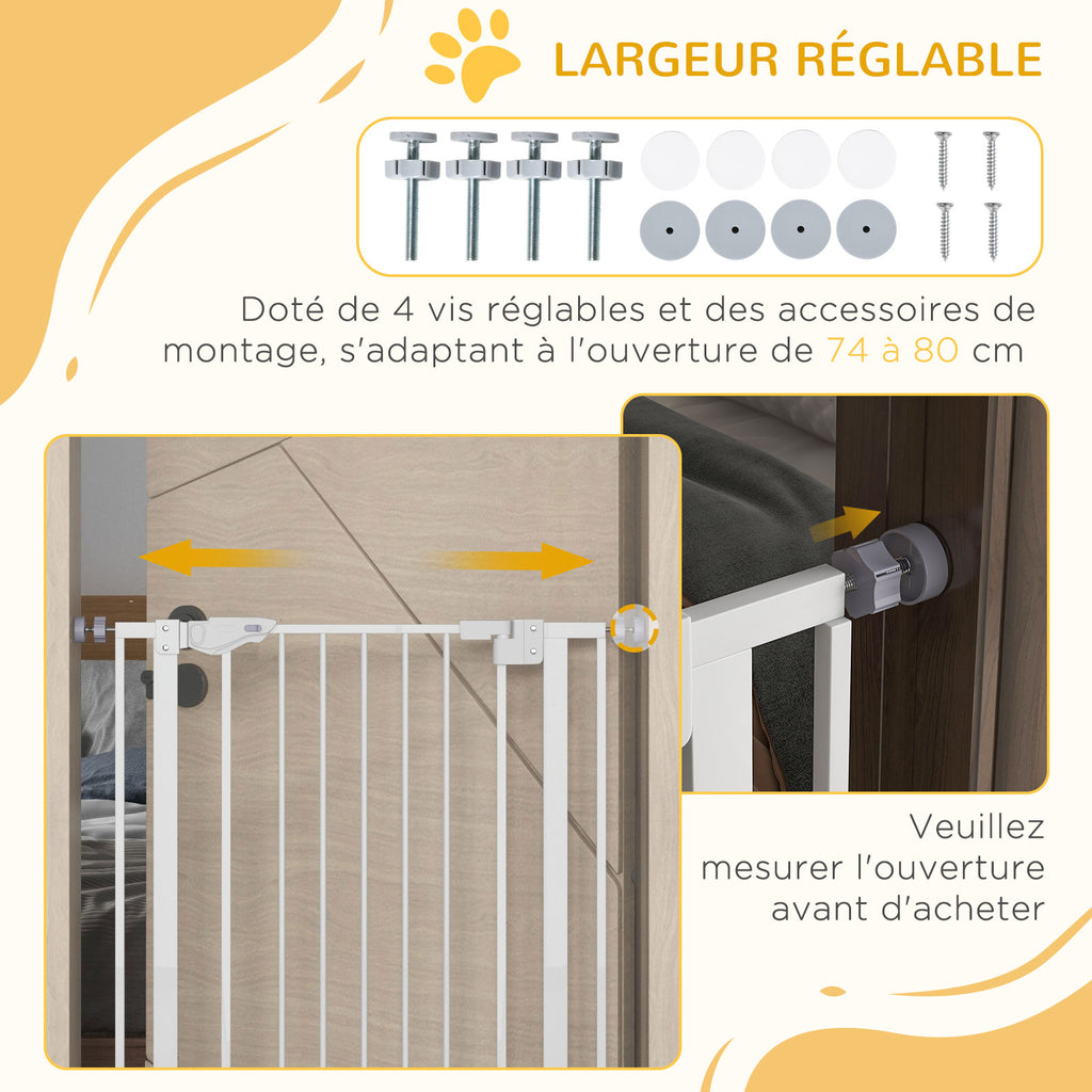 Barrière de sécurité animaux de 104H cm avec porte fermeture automatique système de double verrouillage sans percage