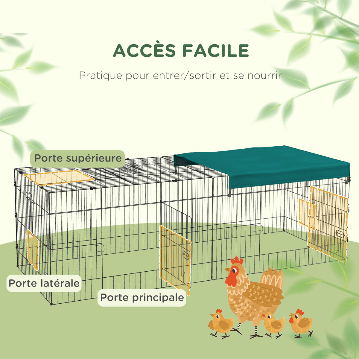 Parc enclos modulable acier avec bache pour lapins rongeurs petits animaux intérieur extérieur 220L x 85l x 70H cm vert