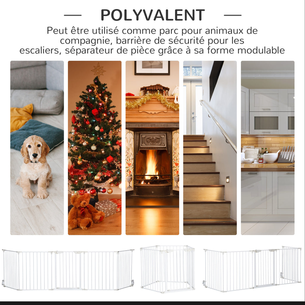 Barrière de sécurité parc enclos chien modulable pliable porte intégrée 300L max. x 74,5H cm métal PP blanc
