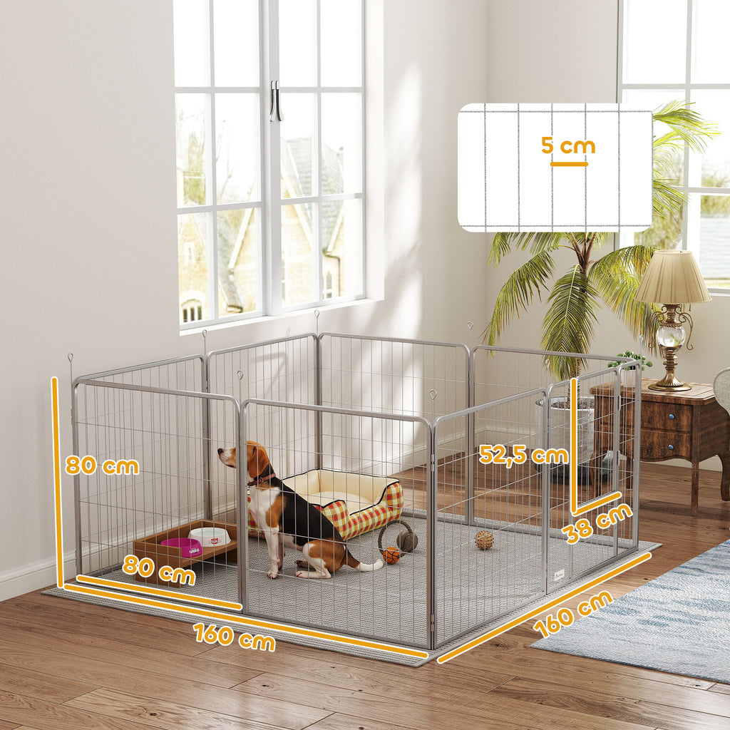 Parc pour chien enclos chien 8 panneaux modulable pliable acier avec porte pour chiot intérieur extérieur 80H cm argent