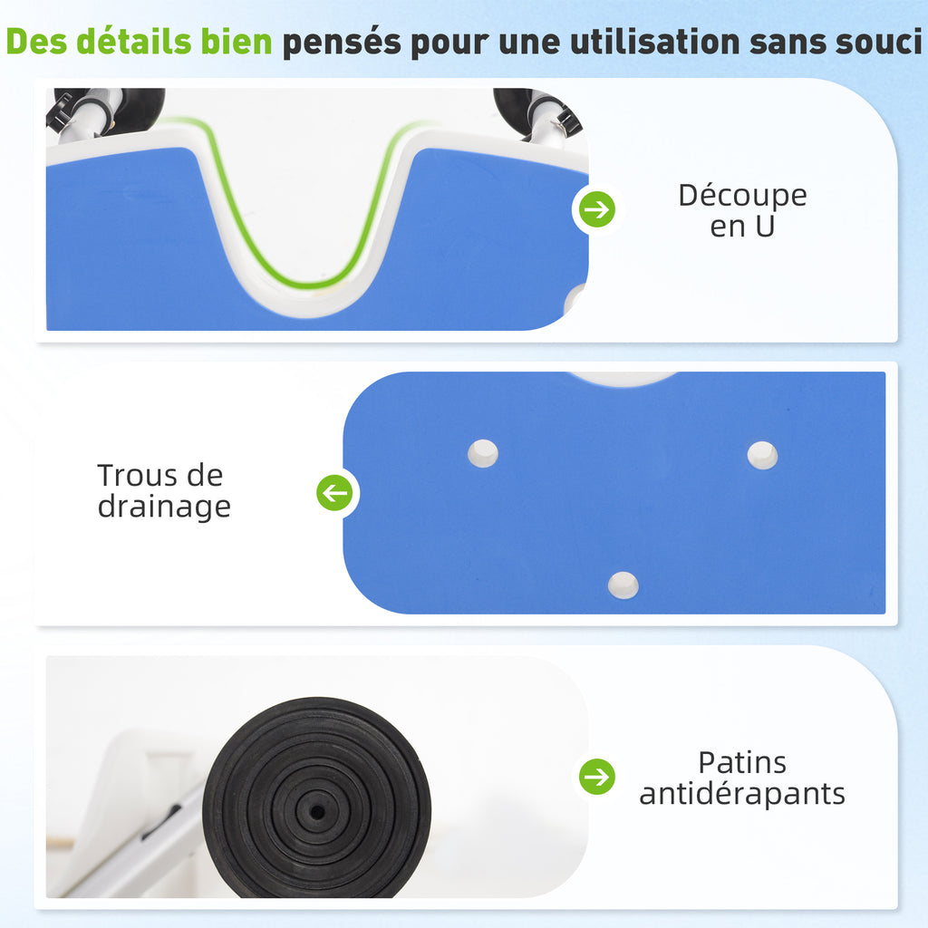 Tabouret de douche siège de douche hauteur ajustable 39-51,5 cm barre d'appui à ventouse patins à ventouse bleu foncé