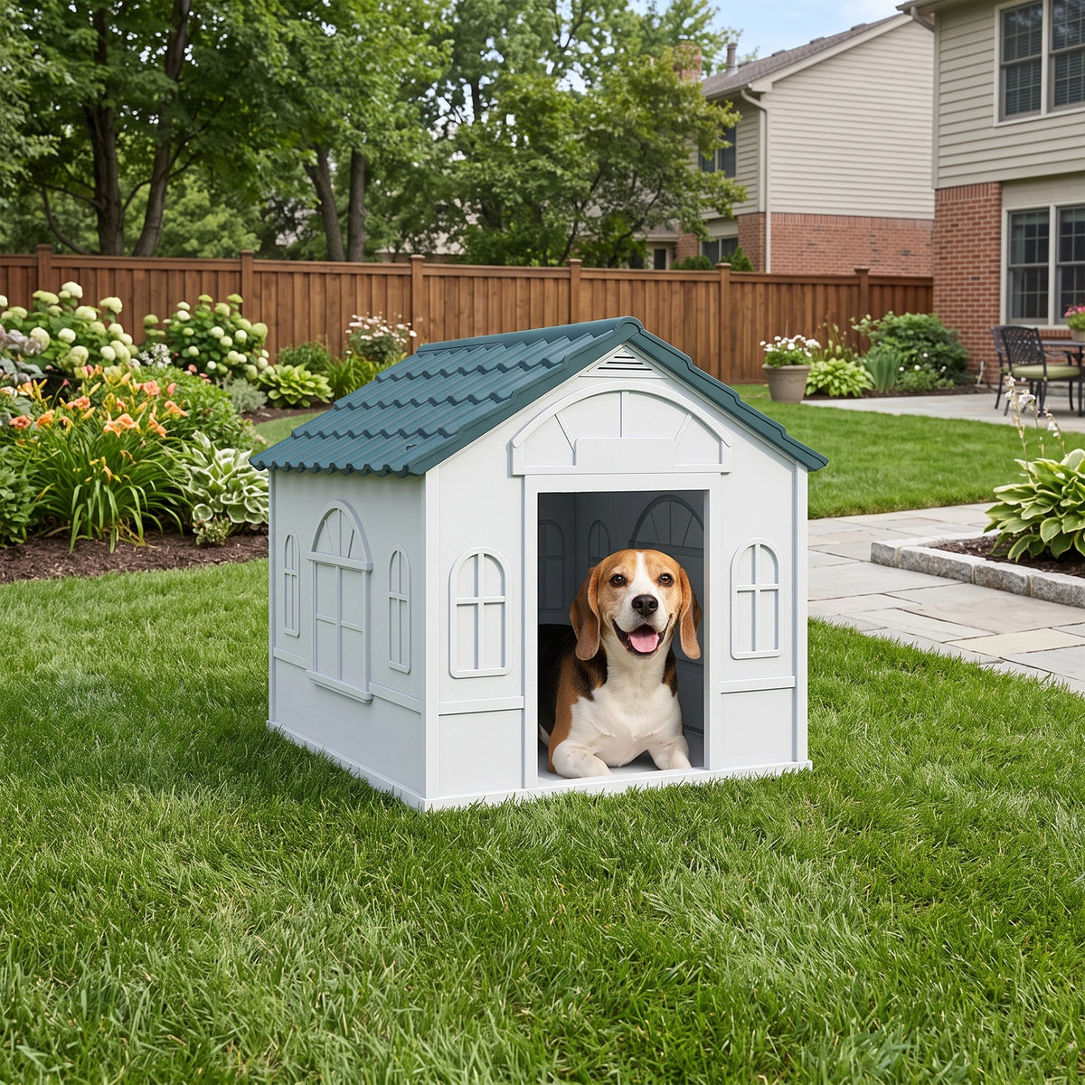 Niche pour chien chenil à l'extérieur en PP blanc pour chiens de petite et moyenne taille - 65 x 75,7 x 63 cm