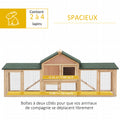 Clapier cage à lapins rongeurs XXL clapier nain 2 étages toit bitumé intégral tiroir déjection 210L x 45,5l x 84,5H cm bois massif pin pré-huilé