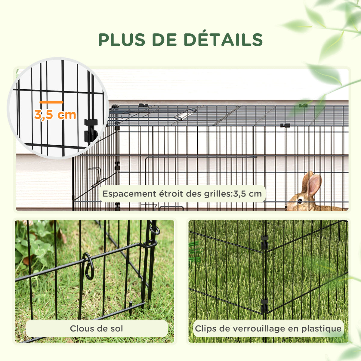 Parc enclos modulable acier avec bache pour lapins rongeurs petits animaux intérieur extérieur 220L x 85l x 70H cm vert