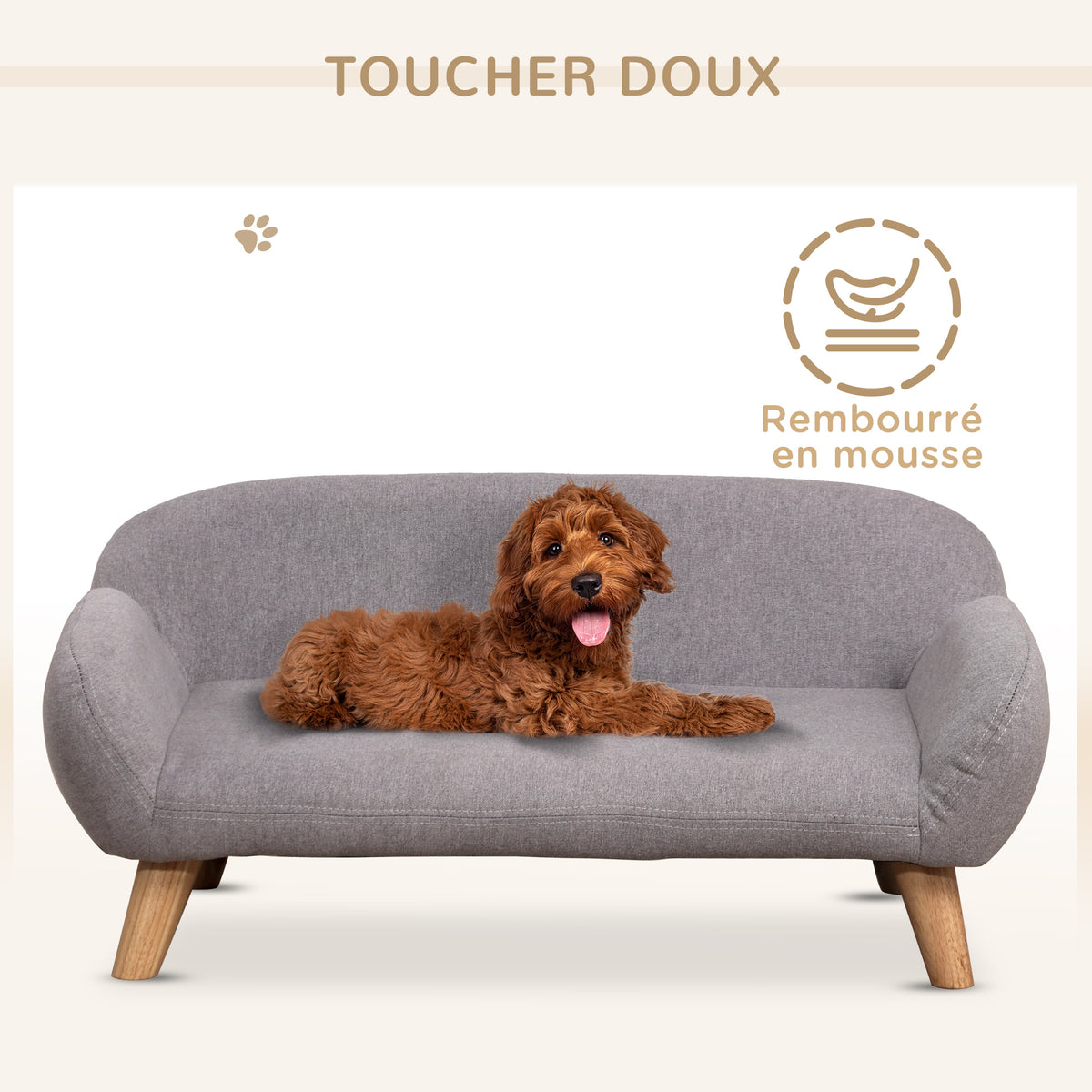 Canapé pour chien canapé pour animal de compagnie pieds effilés en bois revêtement tissu 72 x 44 x 31 cm - gris