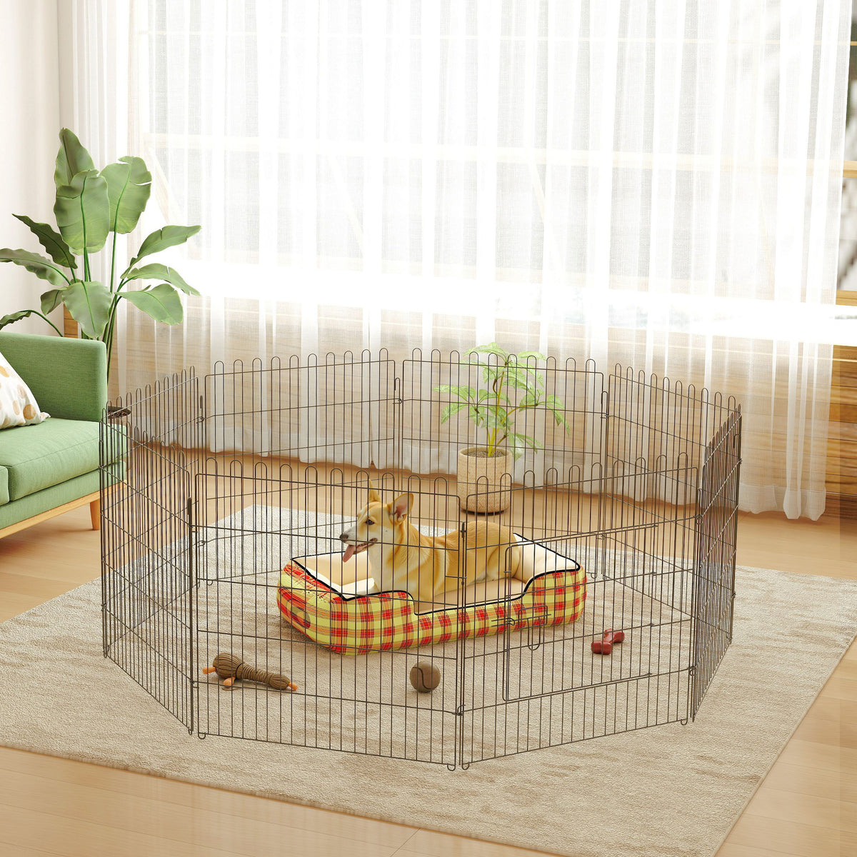 Parc enclos chiots animaux domestiques pour chiens lapins rongeurs petits animaux intérieur et extérieur diamètre 180 cm 8 panneaux 71 x 61 cm noir
