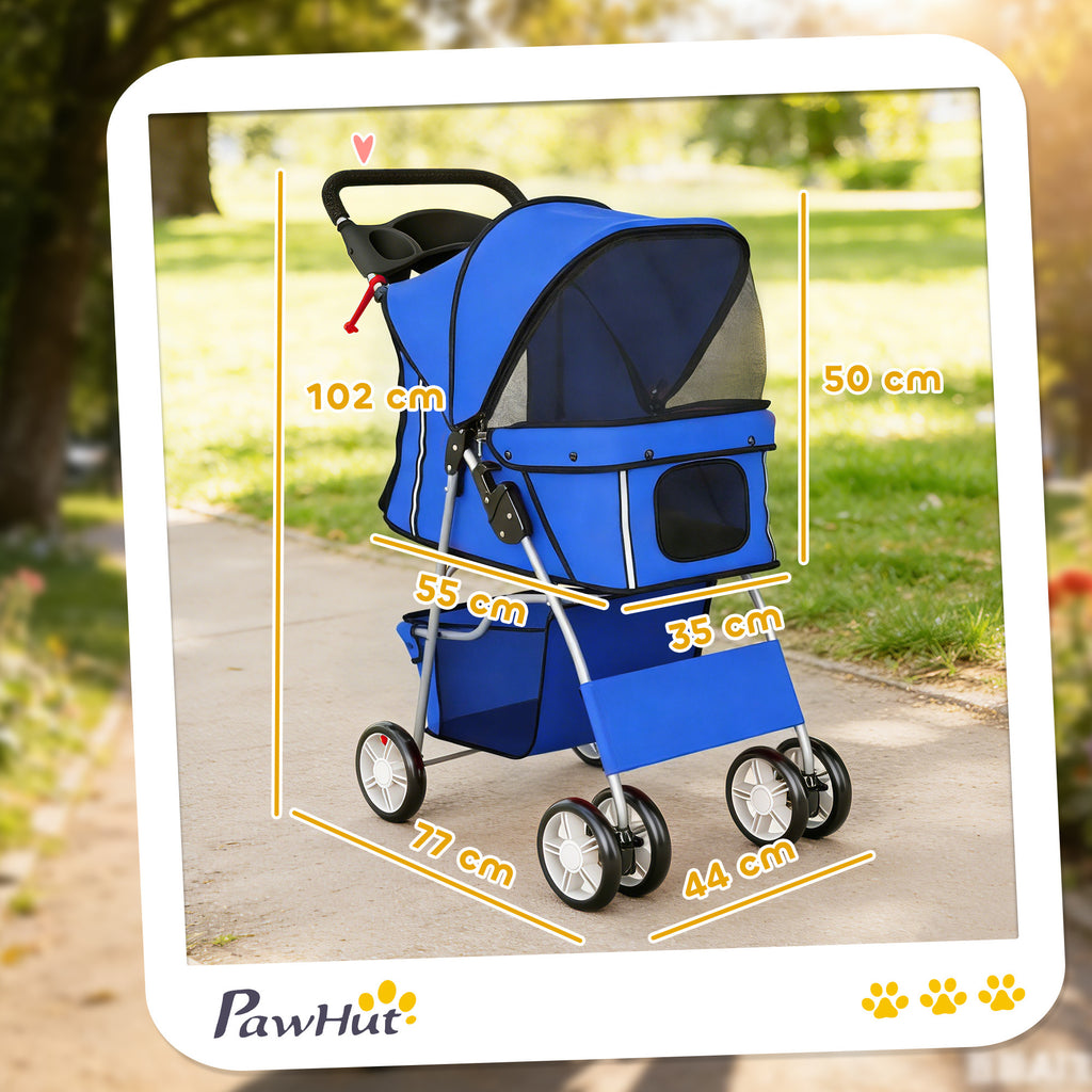 Poussette buggy pliable animaux chariot pliante chien chat porte-gobelet panier de rangement 75 x 45 x 97 cm bleu