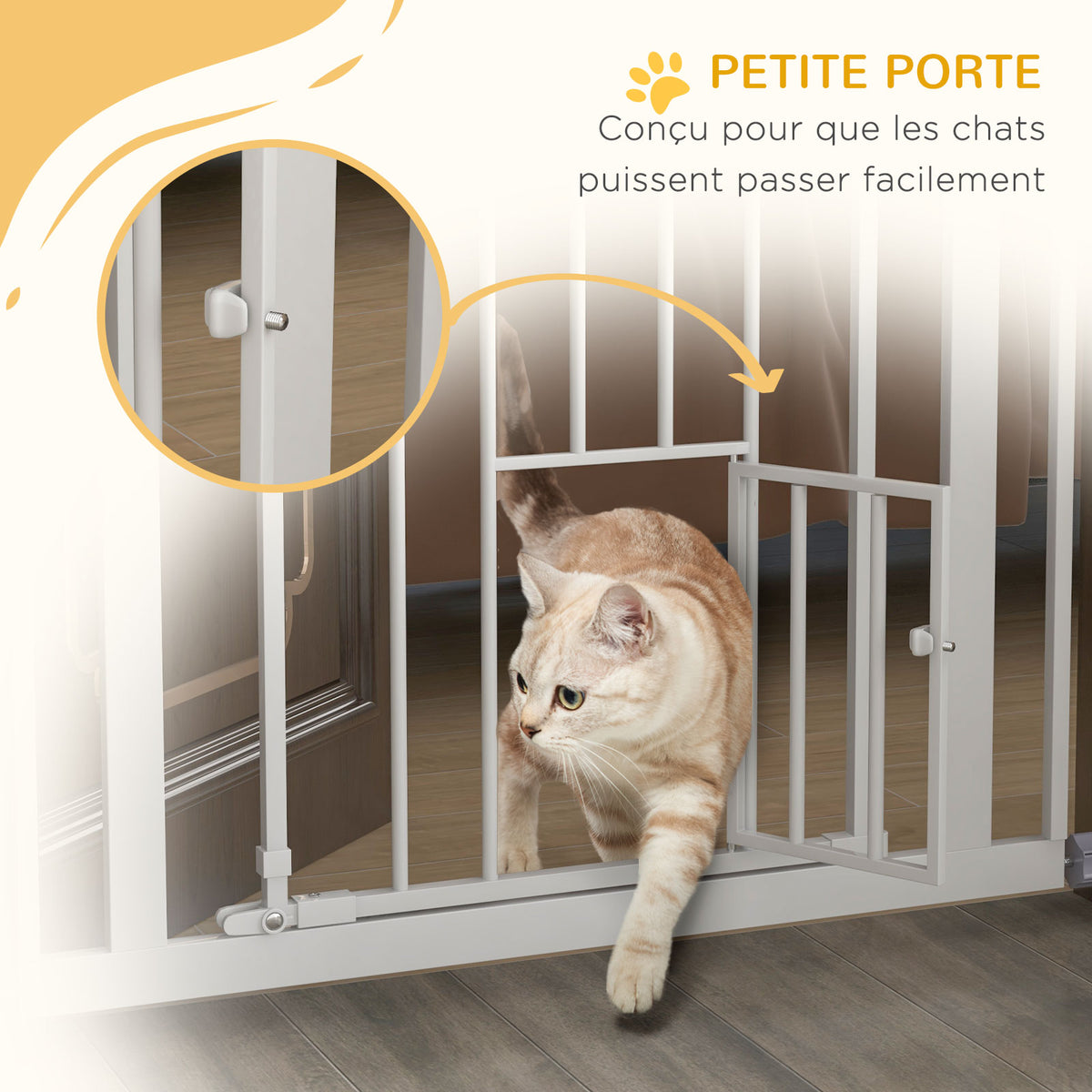 Barrière de sécurité animaux de 104H cm avec porte fermeture automatique système de double verrouillage sans percage