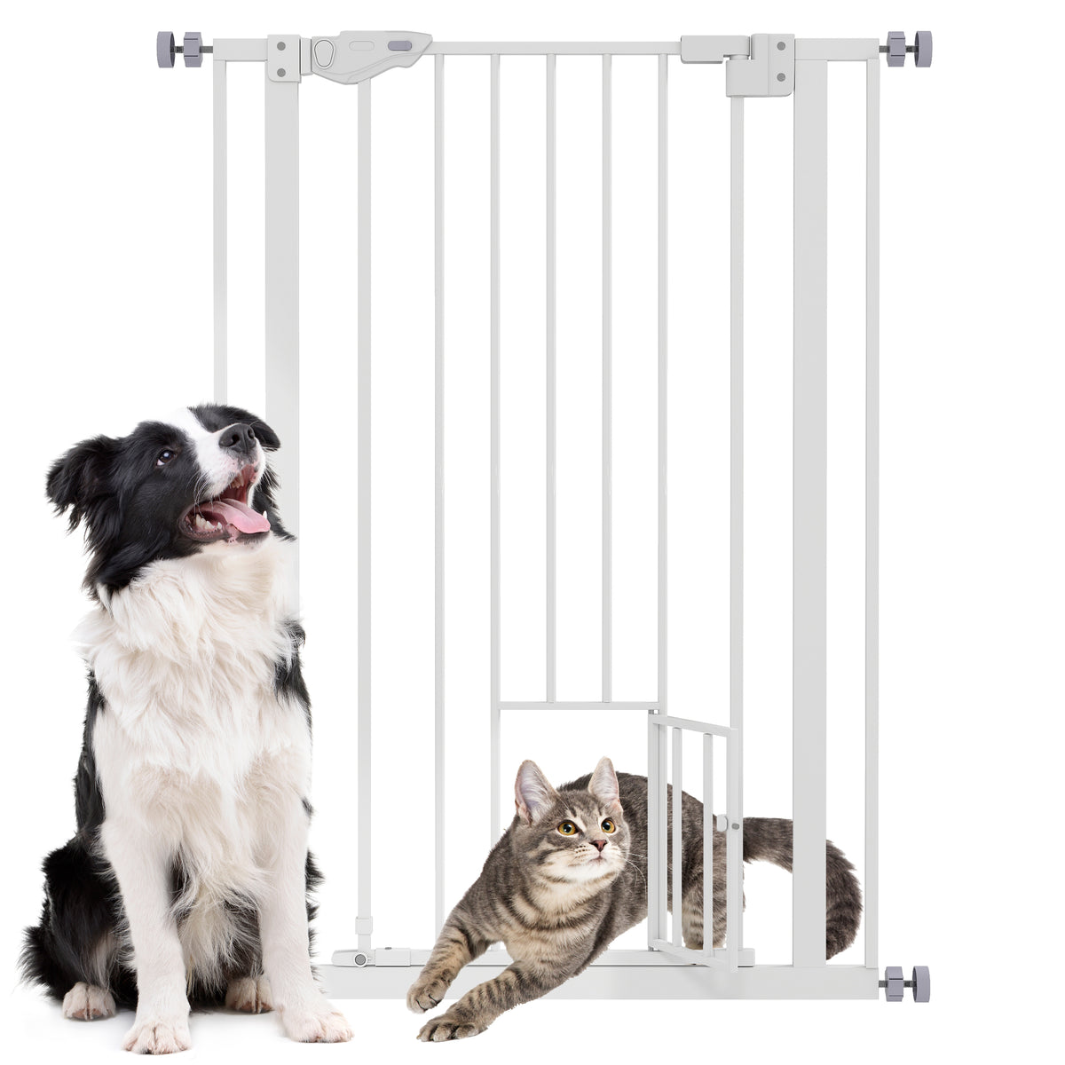 Barrière de sécurité animaux de 104H cm avec porte fermeture automatique système de double verrouillage sans percage