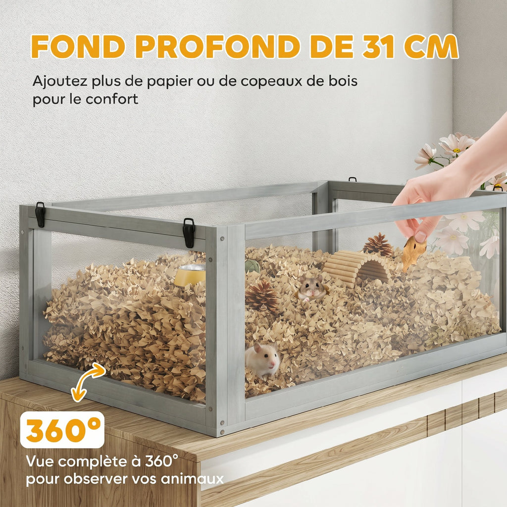 Cage Hamster Rongeur à 3 Niveaux, Base Amovible Profonde, Cabane, Balançoire, 80x50x76cm Gris Clair
