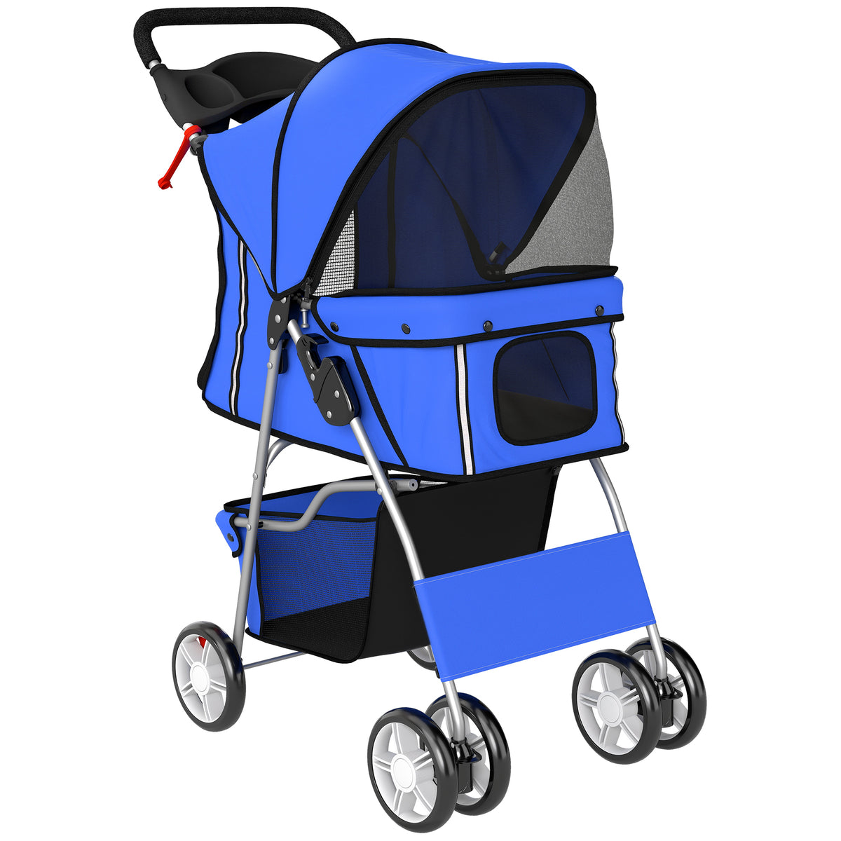 Poussette buggy pliable animaux chariot pliante chien chat porte-gobelet panier de rangement 75 x 45 x 97 cm bleu