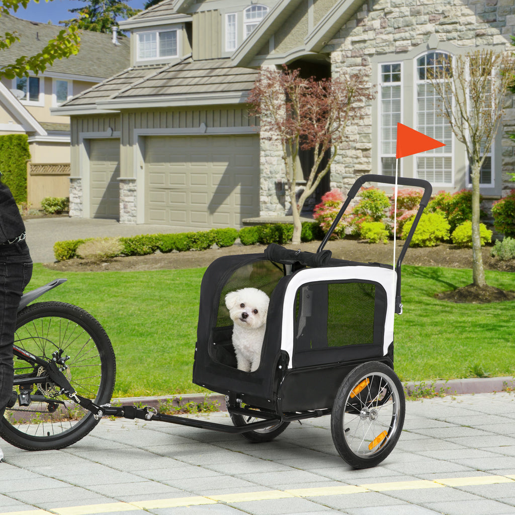 Remorque vélo jogger 2 en 1 pour animaux de compagnie drapeau roue avant pivotante réflecteurs noir