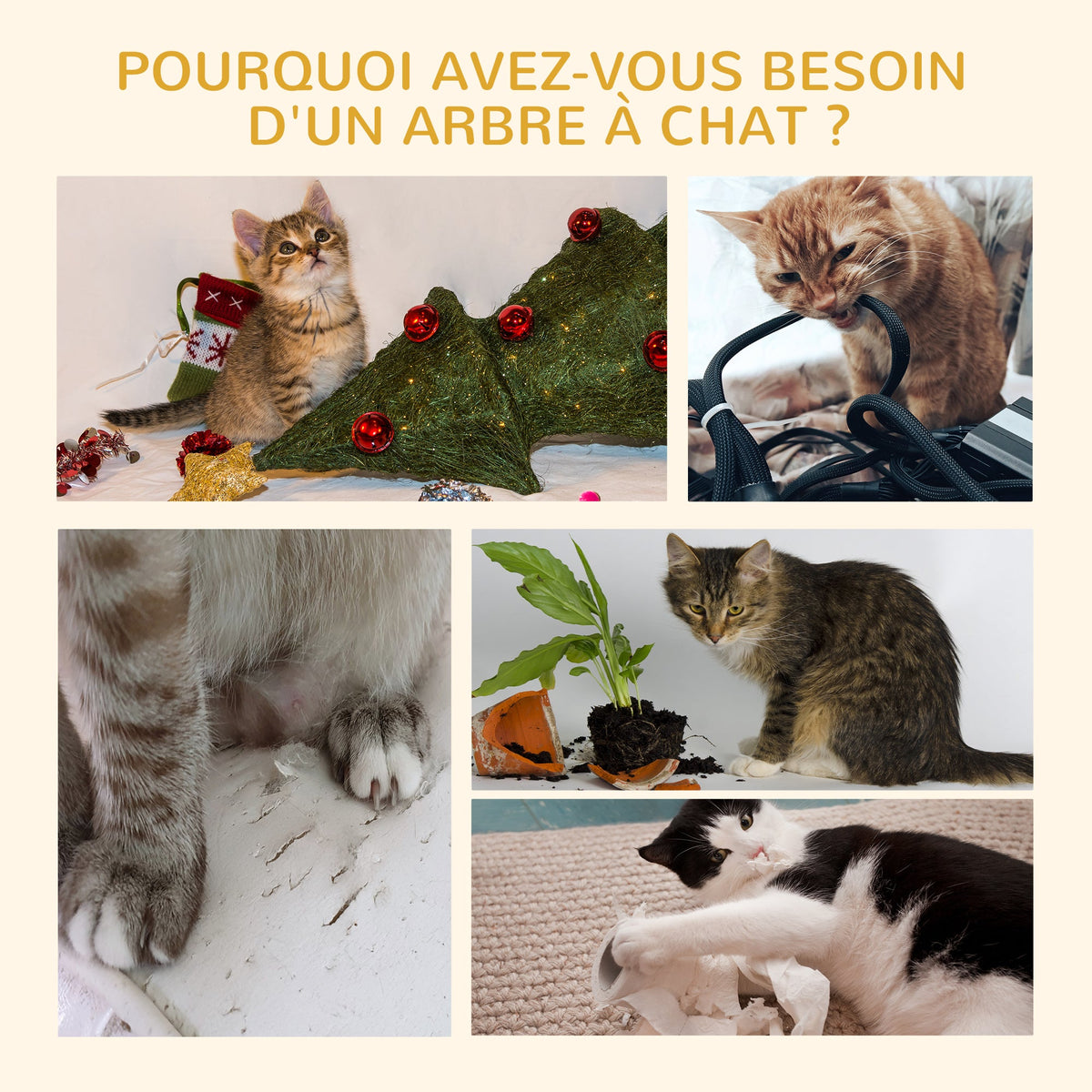 Arbre à chat du sol au plafond poteau à griffer hauteur réglable dim. 43L x 27I x 228-260H cm 4 niveaux d'activités gris - Alma Nova Care