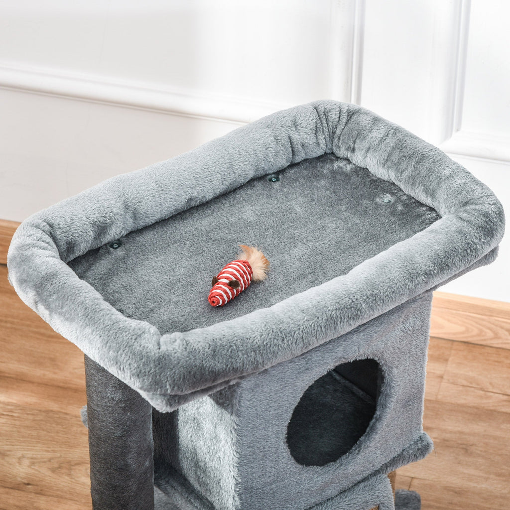 Arbre à chat hauteur de 57 cm avec griffoir en jute, niche, plateforme et balle de jeu, en tissu peluche gris clair - Alma Nova Care