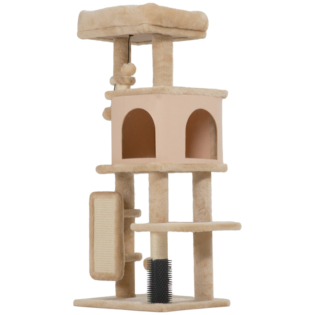 Arbre à Chat, Tour de Jeux, Hauteur de 104 cm, avec Lit, Maison, Brosse de Toilettage, 44l x 34P x 104H cm, Beige - Alma Nova Care