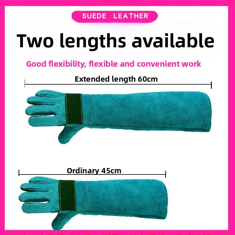 For Anti-Bite Safety Gloves Ultra Long Leather Green Pets Grip Biting Protective Gloves for Catch Dog Cat Reptiles Animal
