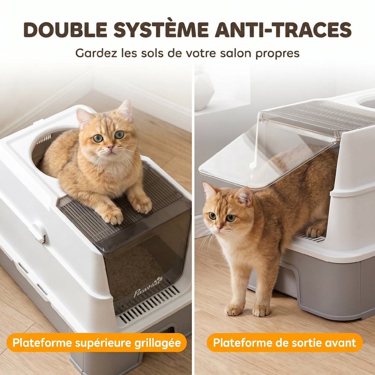 Bac à Litière pour Chat en Inox, Tiroir Coulissant, Couvercle Amovible, Pelle, Sacs Filtrants，Pédale, 60x40x45cm, Gris - Alma Nova Care