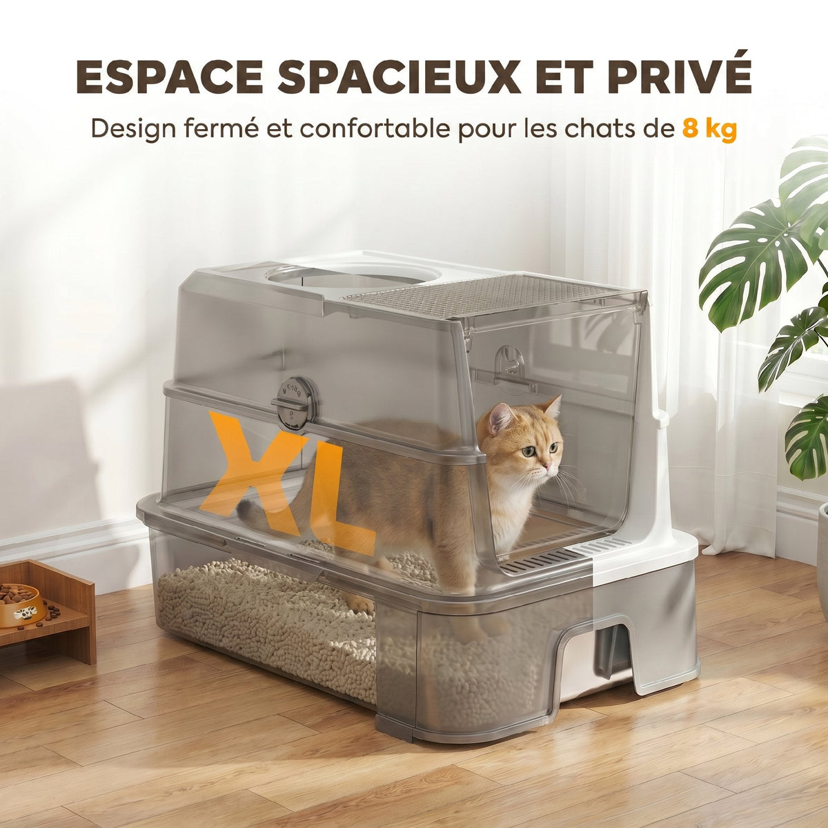 Bac à Litière pour Chat en Inox, Tiroir Coulissant, Couvercle Amovible, Pelle, Sacs Filtrants，Pédale, 60x40x45cm, Gris - Alma Nova Care