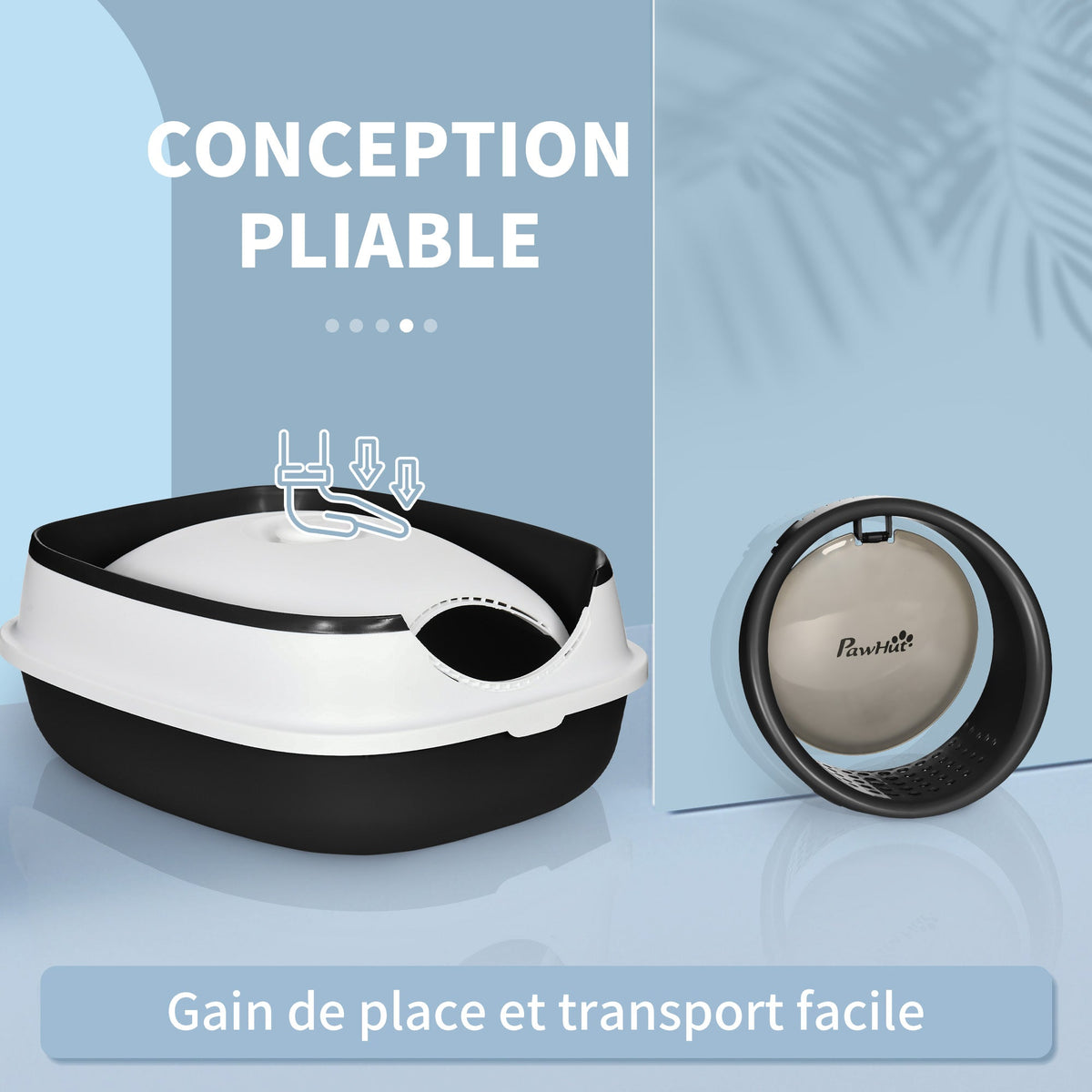 bac à litière pour chat pliable porte battante lucarne + pelle fournis noir blanc - Alma Nova Care