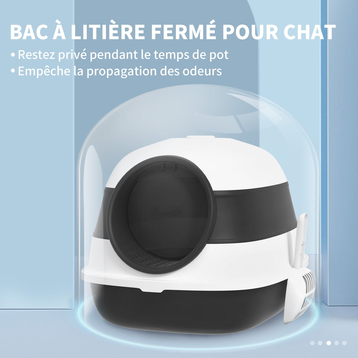 bac à litière pour chat pliable porte battante lucarne + pelle fournis noir blanc - Alma Nova Care