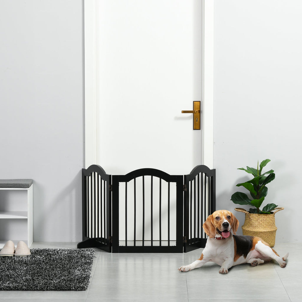 Barrière de sécurité chien barrière modulable pliable pour animaux de compagnie avec pied de support MDF bois massif 154,5 x 61 cm noir - Alma Nova Care