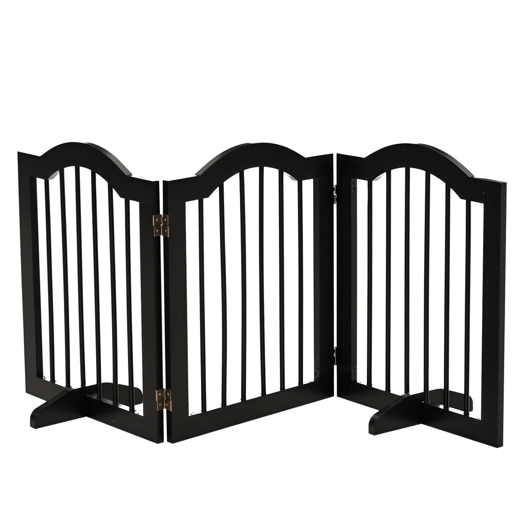 Barrière de sécurité chien barrière modulable pliable pour animaux de compagnie avec pied de support MDF bois massif 154,5 x 61 cm noir - Alma Nova Care