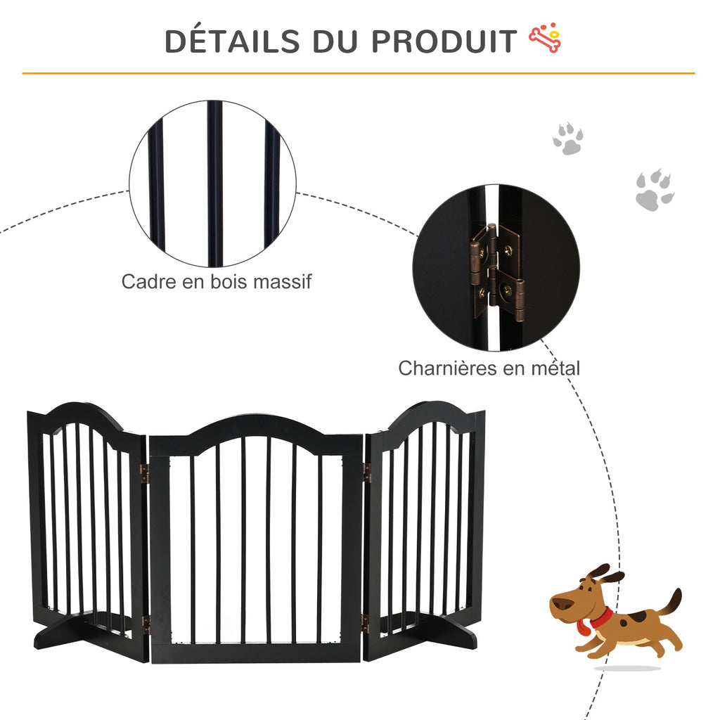 Barrière de sécurité chien barrière modulable pliable pour animaux de compagnie avec pied de support MDF bois massif 154,5 x 61 cm noir - Alma Nova Care