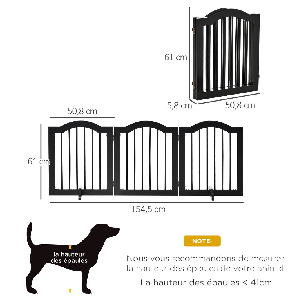 Barrière de sécurité chien barrière modulable pliable pour animaux de compagnie avec pied de support MDF bois massif 154,5 x 61 cm noir - Alma Nova Care