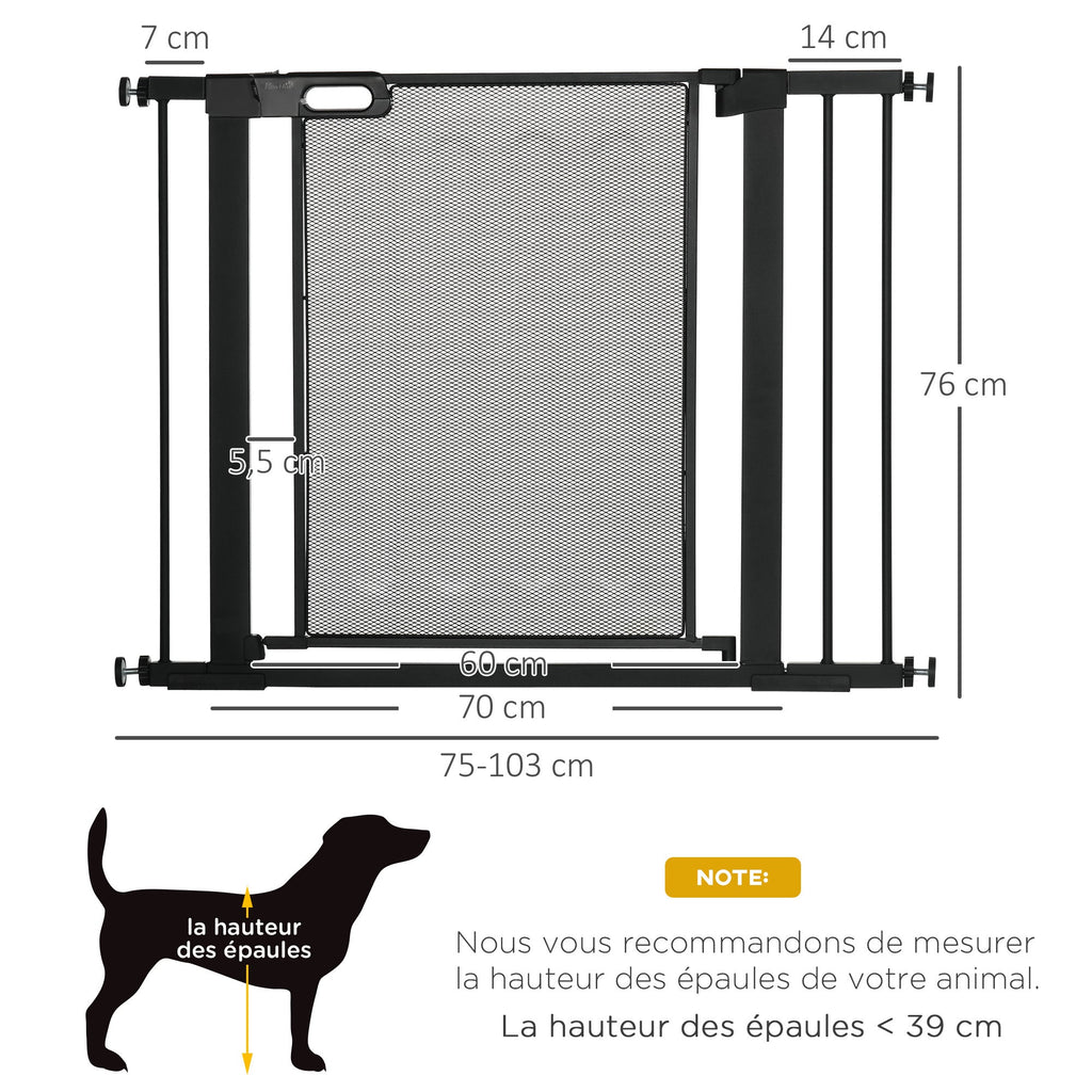Barrière de sécurité pour animaux domestique avec fermeture automatique double verrouillage largeur 75-103 cm noir - Alma Nova Care