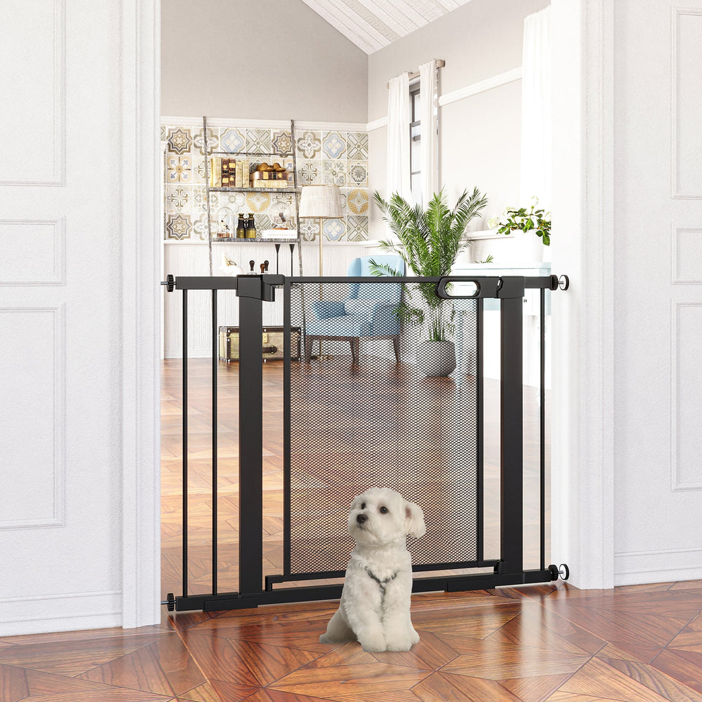 Barrière de sécurité pour animaux domestique avec fermeture automatique double verrouillage largeur 75-103 cm noir - Alma Nova Care