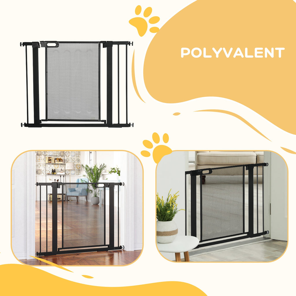 Barrière de sécurité pour animaux domestique avec fermeture automatique double verrouillage largeur 75-103 cm noir - Alma Nova Care