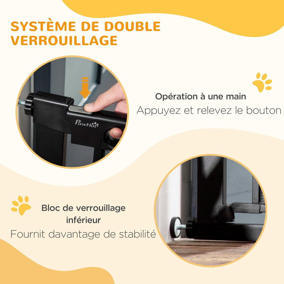 Barrière de sécurité pour animaux domestique avec fermeture automatique double verrouillage largeur 75-103 cm noir - Alma Nova Care