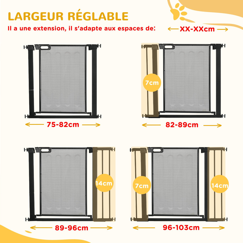 Barrière de sécurité pour animaux domestique avec fermeture automatique double verrouillage largeur 75-103 cm noir - Alma Nova Care