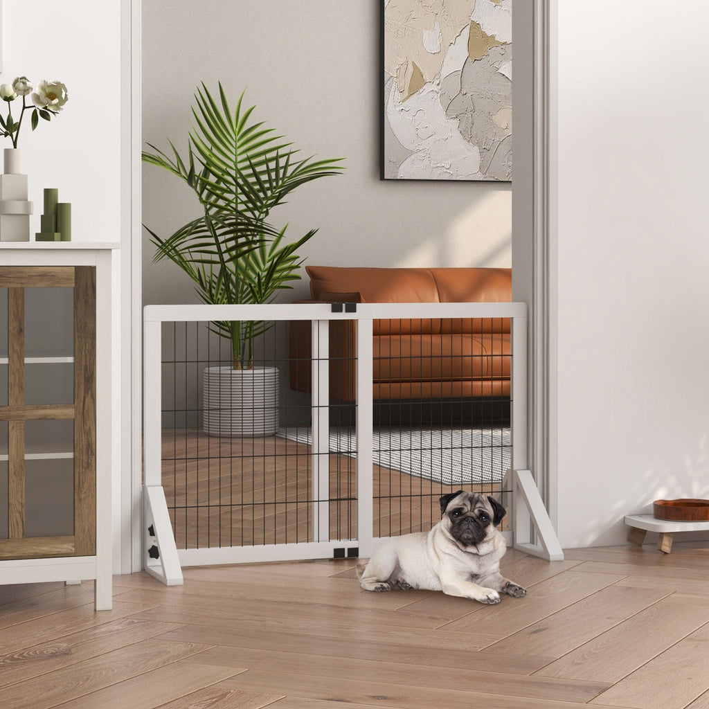 Barrière de sécurité pour chien barrière de protection à 2 panneaux largeur réglable 63-106 cm en bois acier blanc - Alma Nova Care