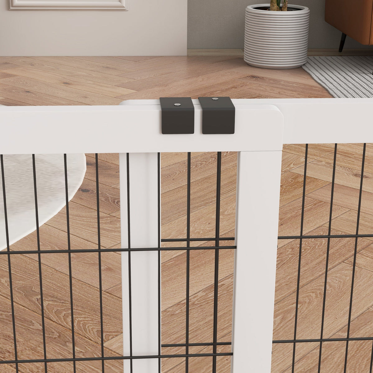 Barrière de sécurité pour chien barrière de protection à 2 panneaux largeur réglable 63-106 cm en bois acier blanc - Alma Nova Care
