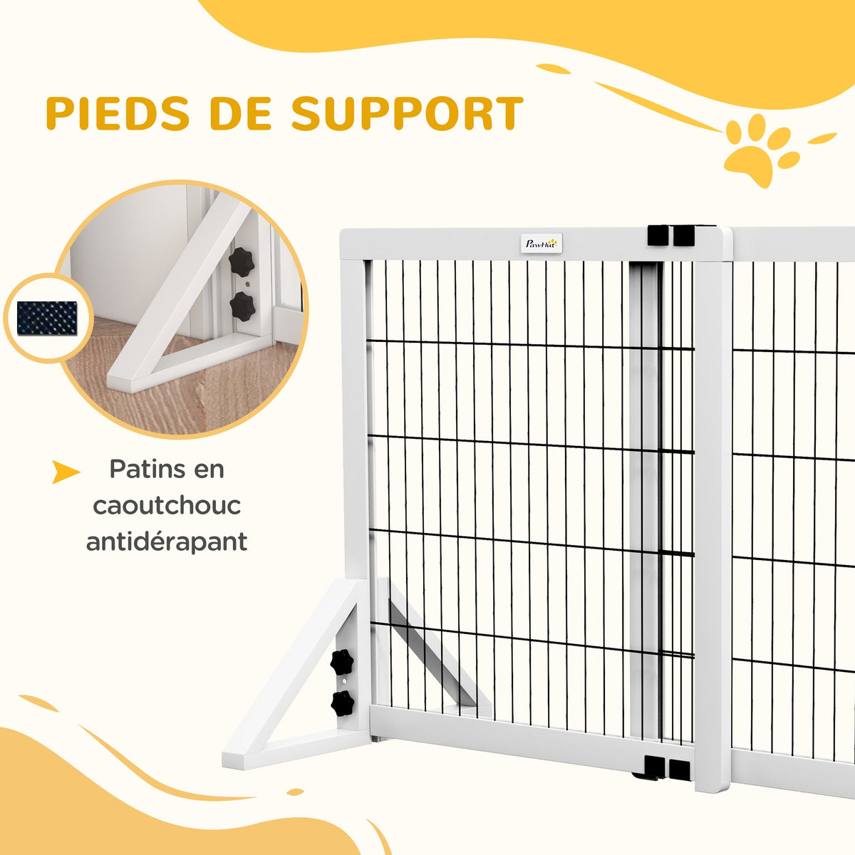 Barrière de sécurité pour chien barrière de protection à 2 panneaux largeur réglable 63-106 cm en bois acier blanc - Alma Nova Care